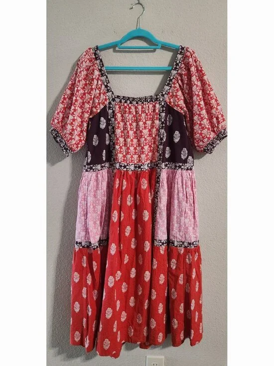 Anthropologie Maeve Midi Dress Women’s small Shortsleeve Square Neck Tape-Detail - Picture 4 of 9